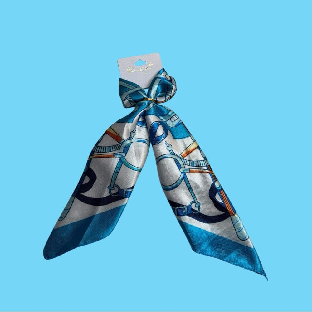 NWT Silk Blue, White & Gold Printed Scarf